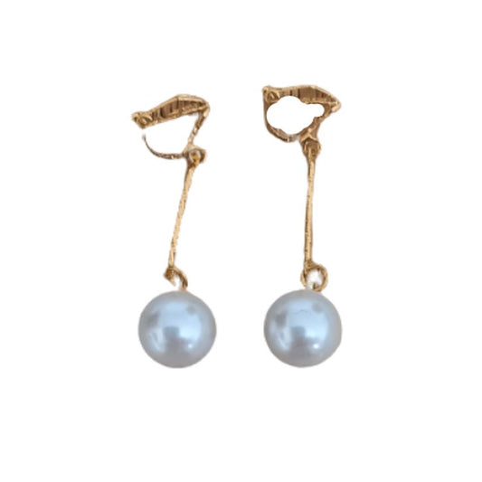 Long Circle Pearl Drop Clip On Earrings