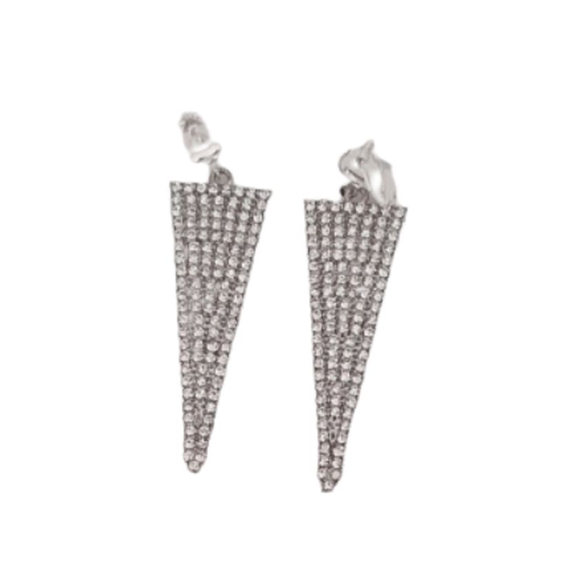 Long Diamante Triangle Clip On Earrings