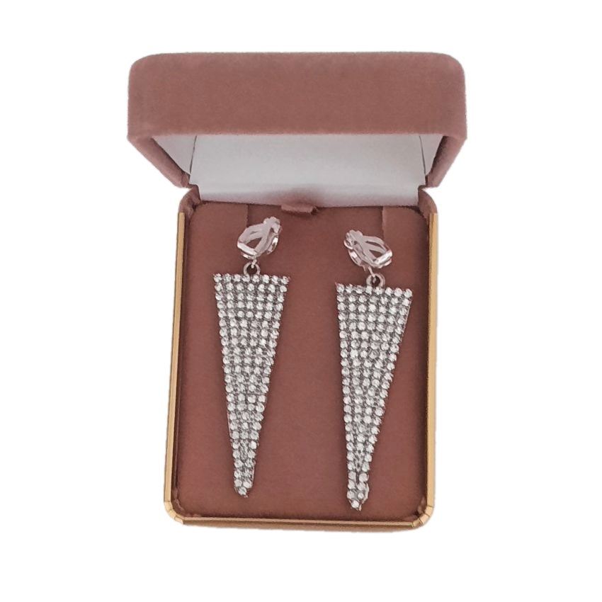 Long Diamante Triangle Clip On Earrings(2)