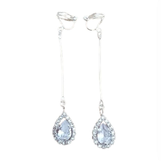 Long Stem Diamante End Clip On Earrings