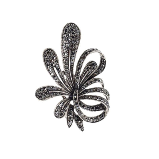 Marcasite Set Black Ladies Brooch