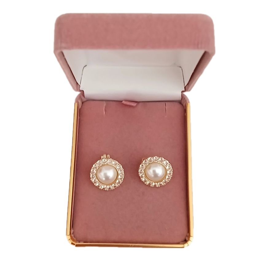 Medium Bling Pearl Gold Clip On Earrings(2)