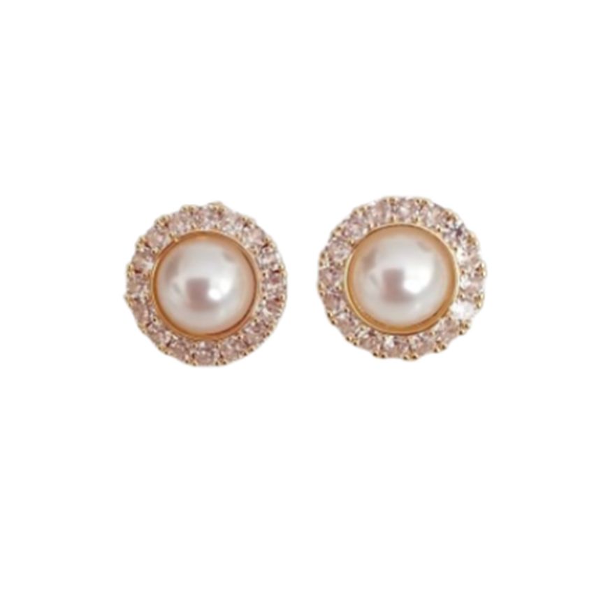 Medium Bling Pearl Gold Clip On Earrings