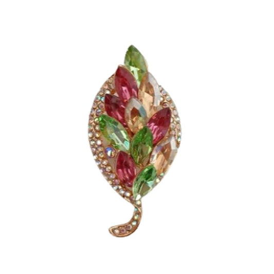 Multi Coloured Diamante Leaf Brooch