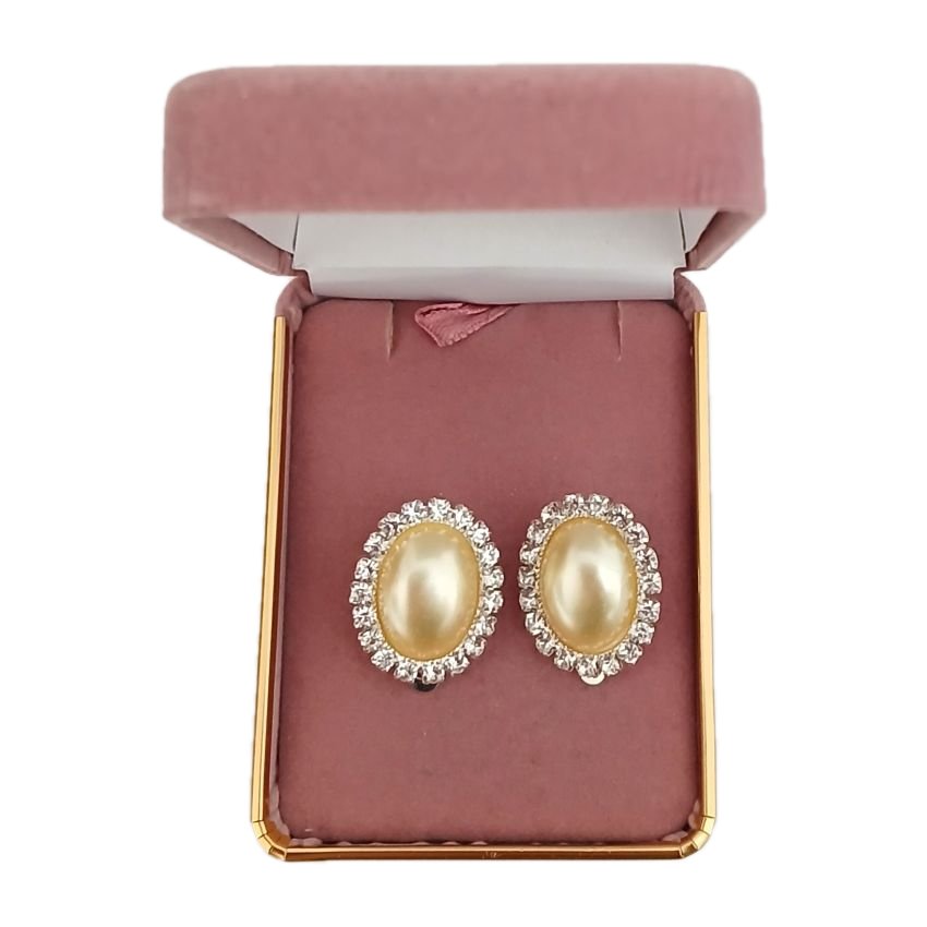 Pale Yellow Diamante Clip On Earrings (2)