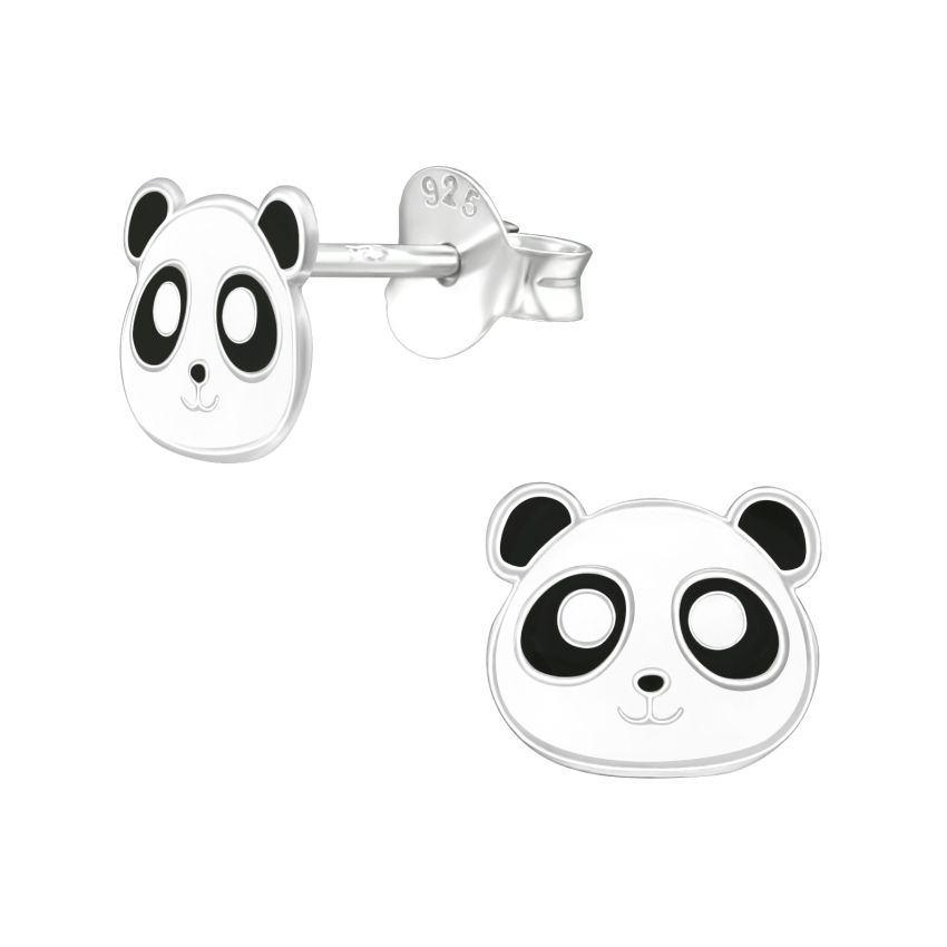 Panda Bear Face Sterling Silver Earrings