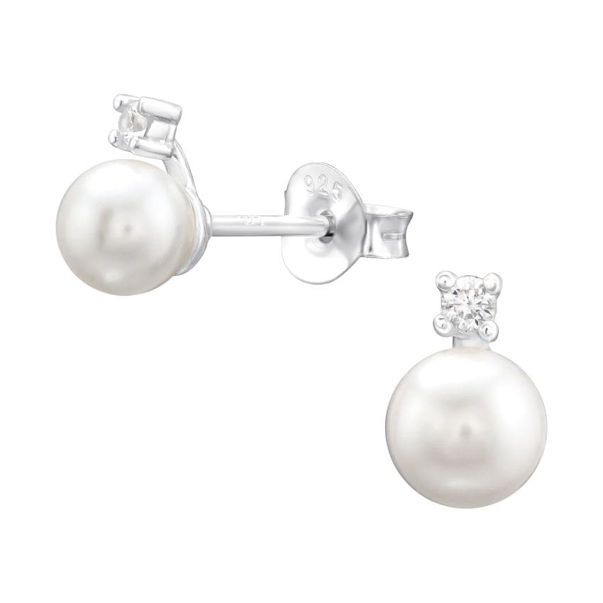 Pearl With Stone Top Communion Earrings