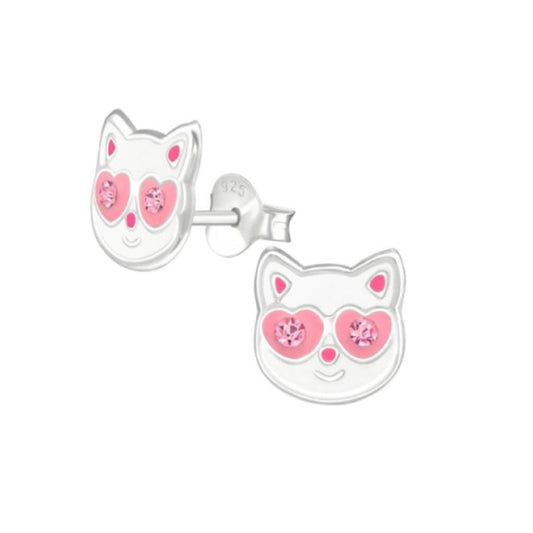 Pink Cat Face Sterling Silver Earrings