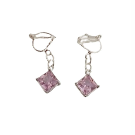 Pink Diamante Small Drop Clip On Earrings