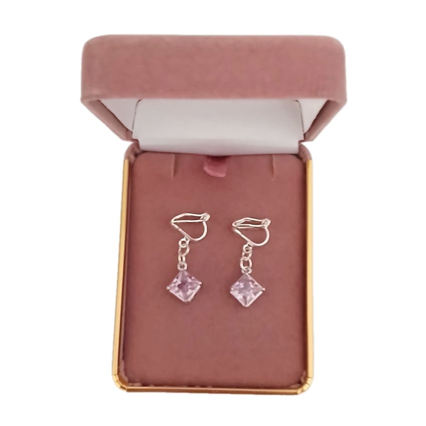 Pink Diamante Small Drop Clip On Earrings(2)