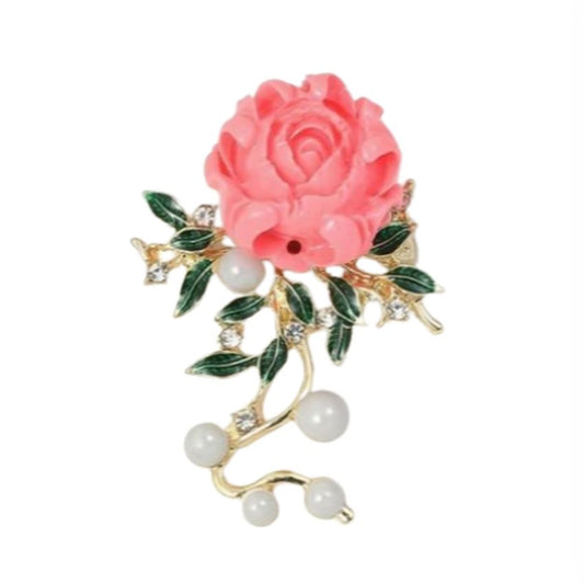 Pink Flower And Pearl Brooch