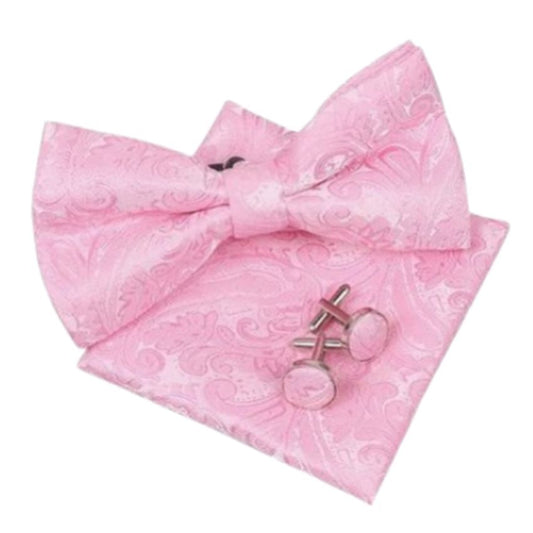 Pink Paisley Patterned Adjustable Bow Tie Set