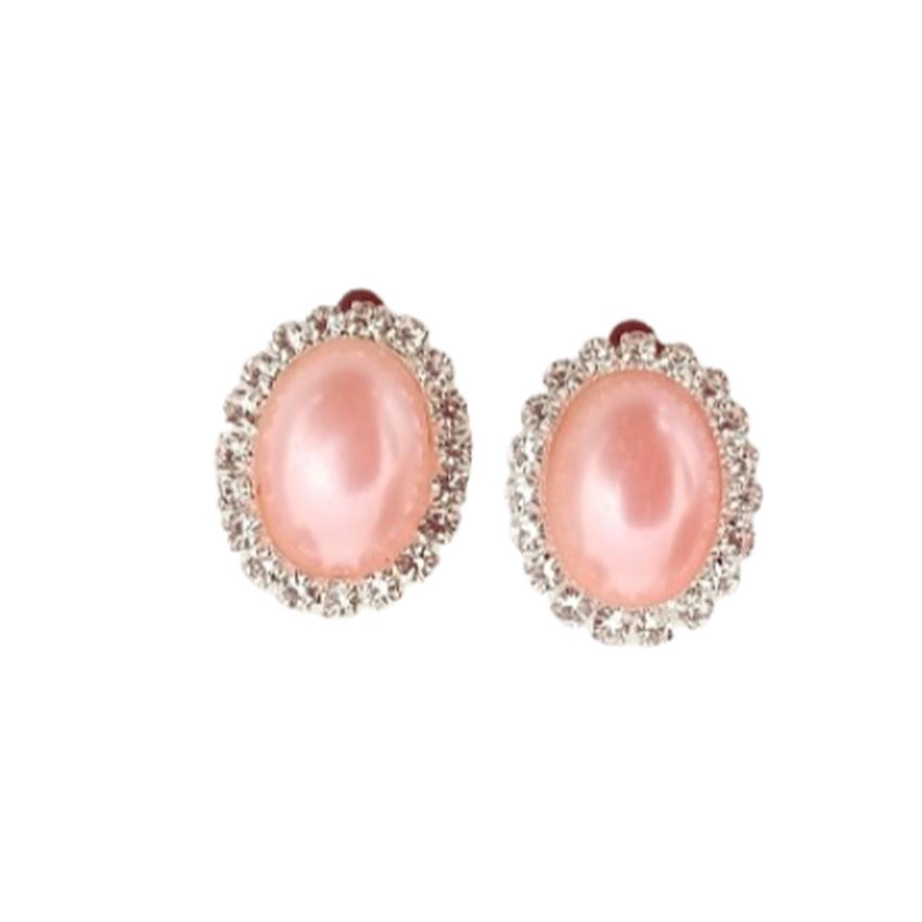 Pink Peach Diamante Clip On Earrings