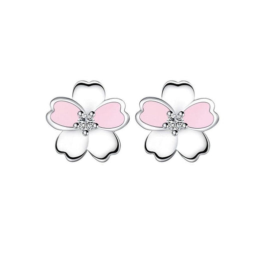 Pink And Silver Petals Girls Stud Earrings