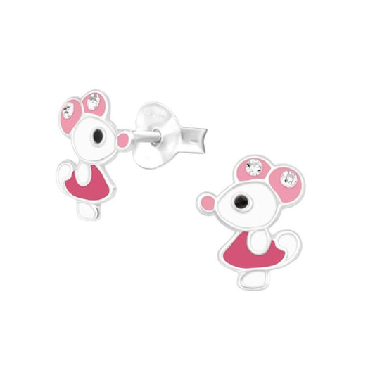 Pink And White Sterling Silver Mouse Earrings