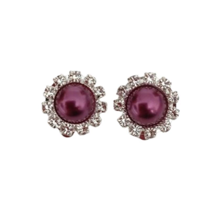 Plum With Diamante Edges Clip On Earrings