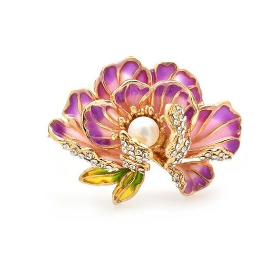 Purple 3D Diamante Flower Brooch