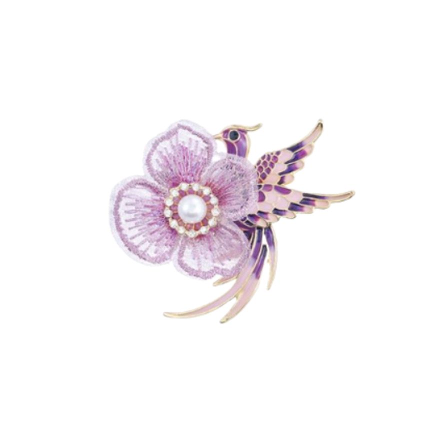 Purple Bird And Flower Brooch