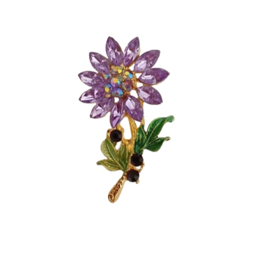 Purple Diamante Ladies Flower Brooch