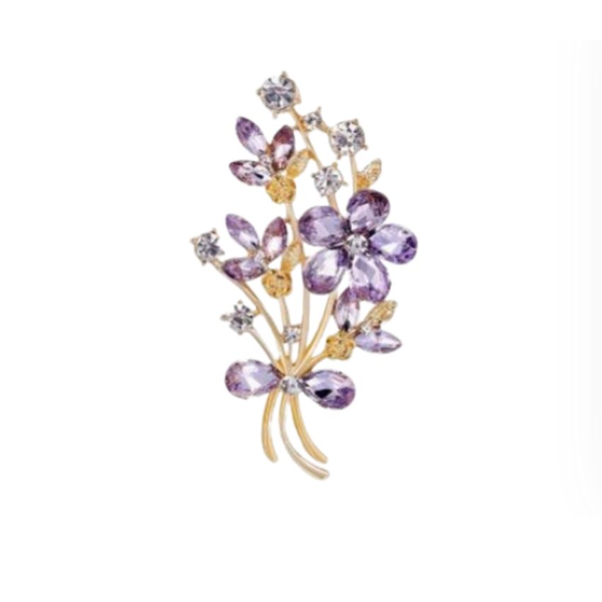 Purple Floral Bouquet Crystal Brooch