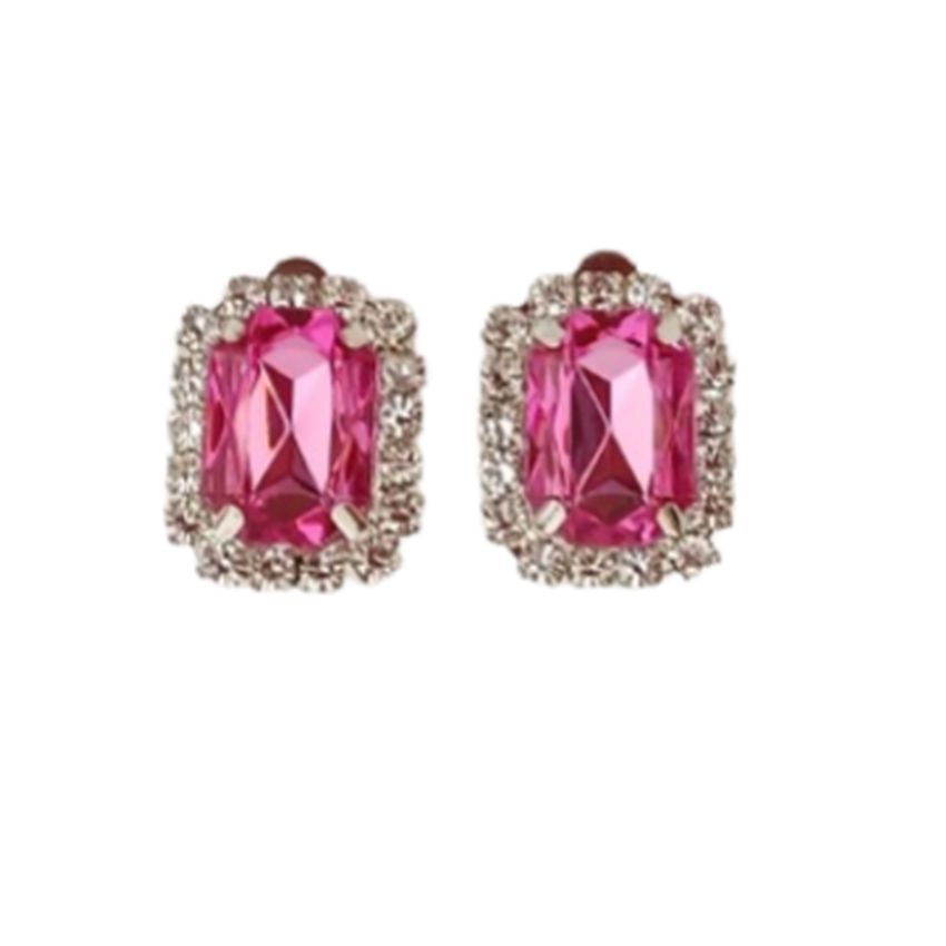 Rectangle Pink Clip On Earrings