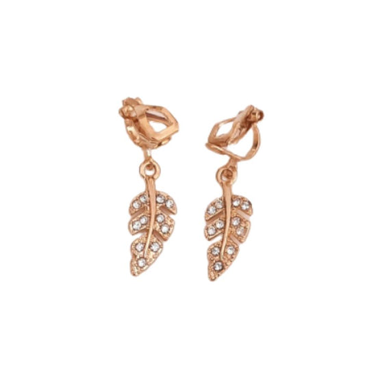 Rose Gold Leaf Drop Clip On Earrings