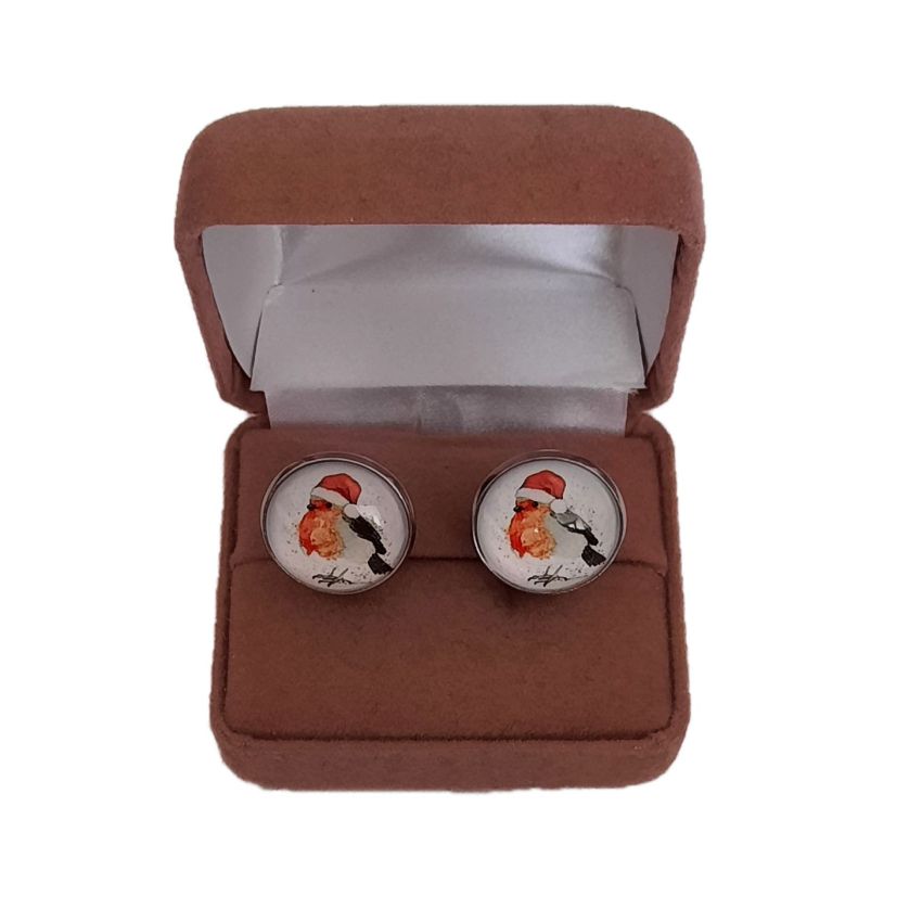 Round Christmas Robin Clip On Earrings(2)