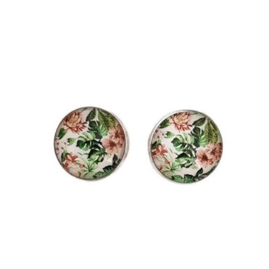 Round Floral Pattern Clip On Earrings