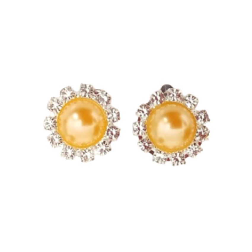 Round Yellow Diamante Clip On Earrings