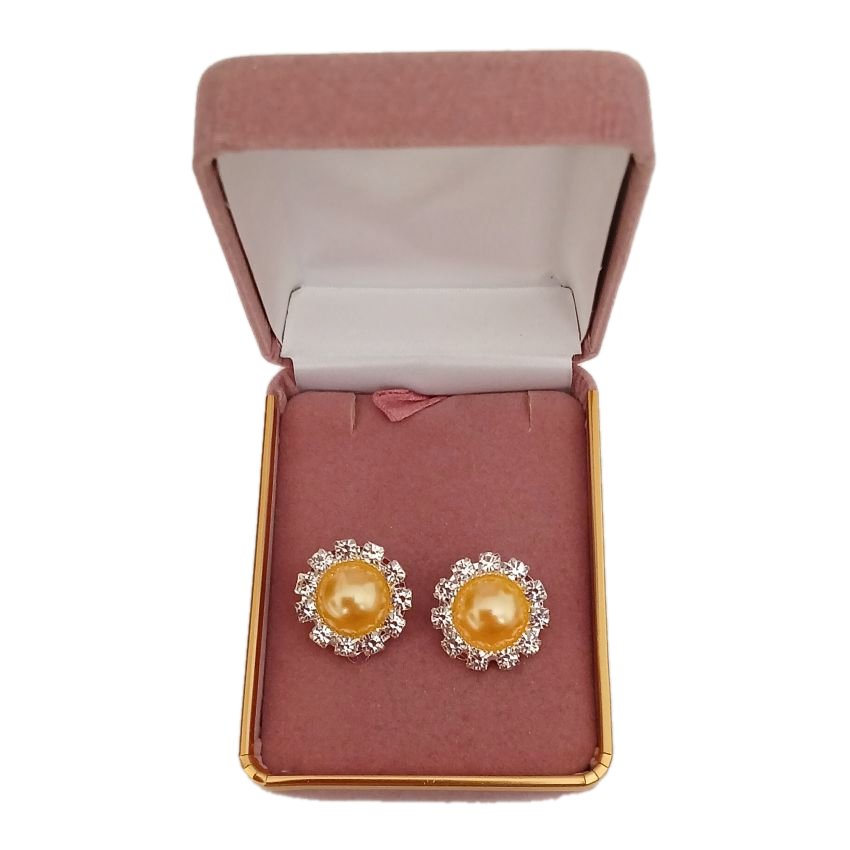 Round Yellow Diamante Clip On Earrings(2)