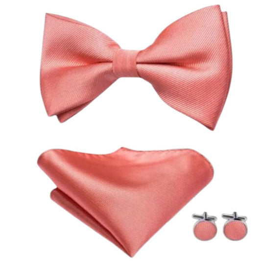 Salmon Bow Tie Set With Cufflinks