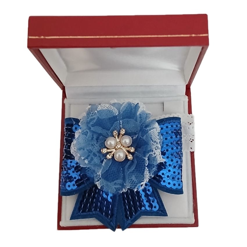 Sequin Ribbon Blue Flower Wrist Corsage