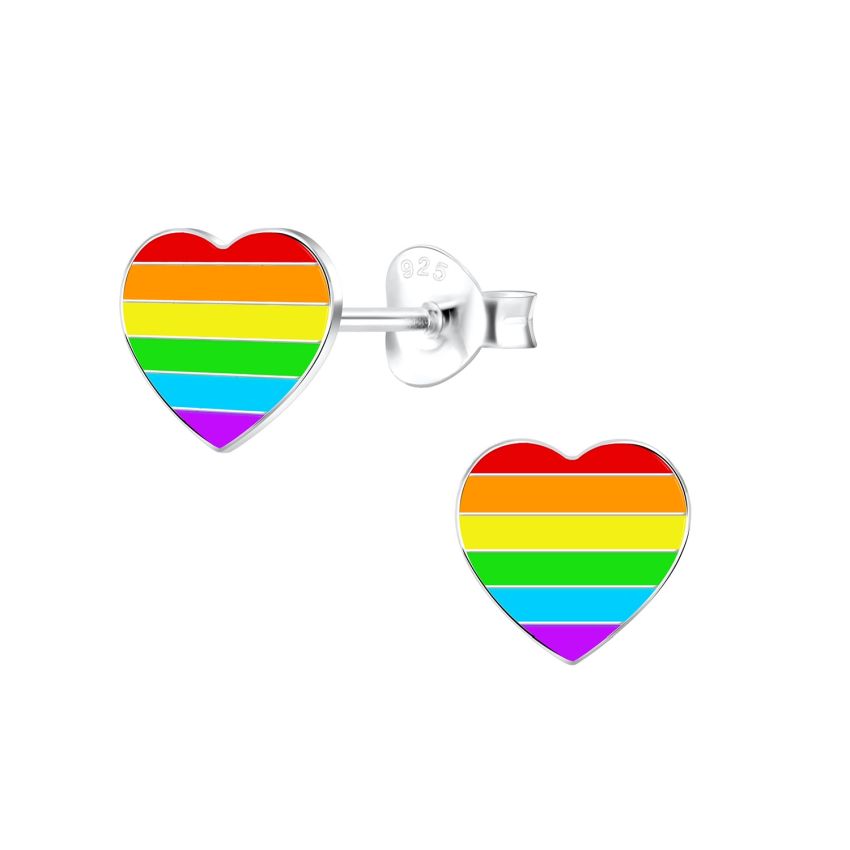 Silver Rainbow Heart Childrens Stud Earrings