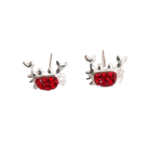 Silver Red Crab Girls Earrings