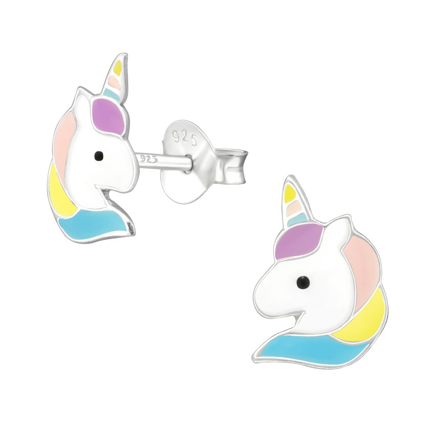 Small Childs Sterling Silver Unicorn Earrings