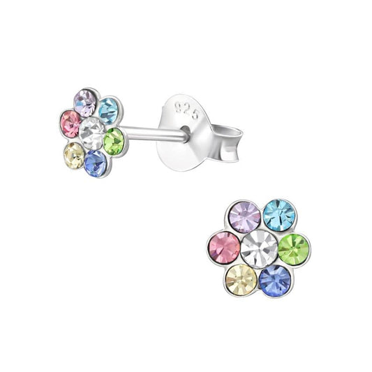 Small Coloured Sterling Silver Flower Earrings