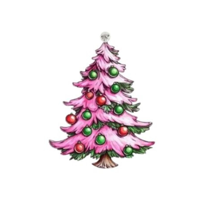 Small Pink Christmas Tree Brooch