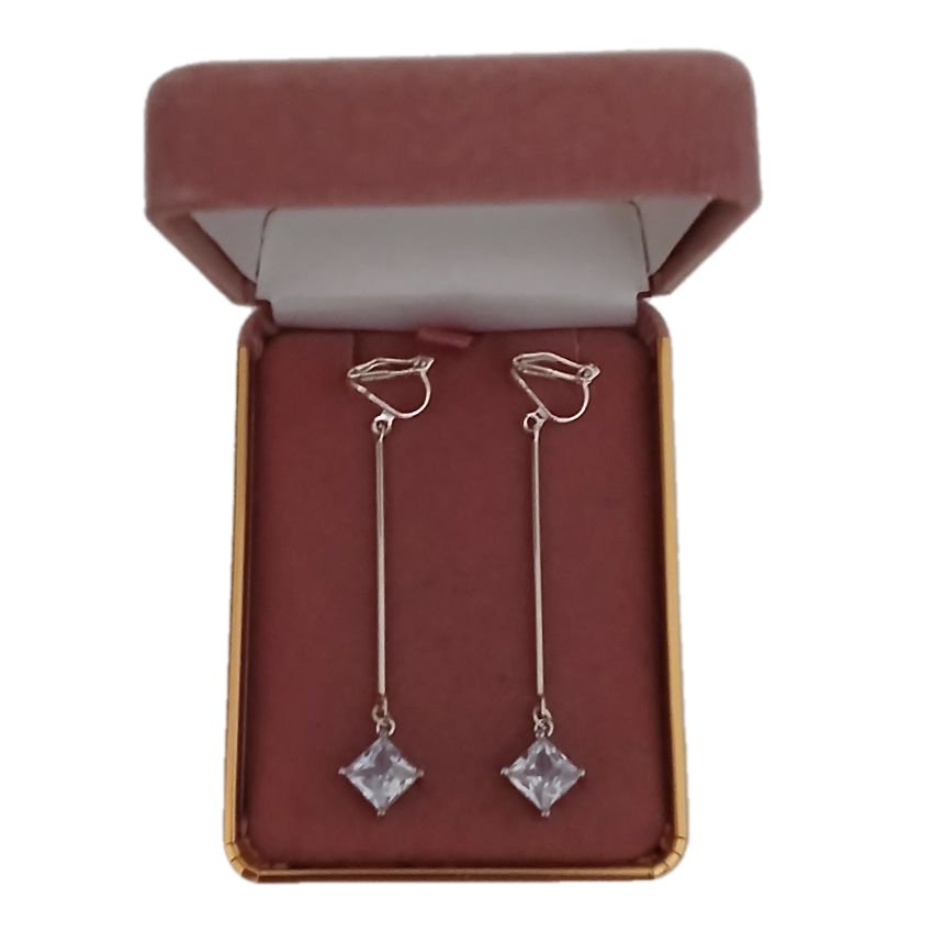 Small Stone Long Stem Clip On Earrings(2)