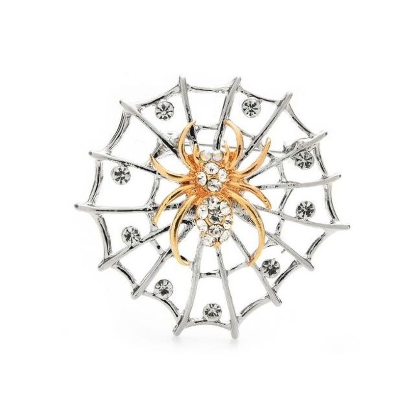 Spider And Web Diamante Brooch