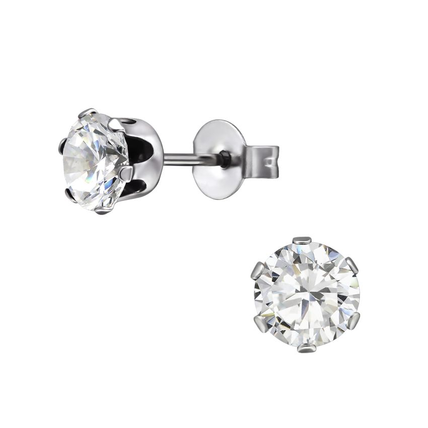 Stainless Steel Solitaire Stud Earrings