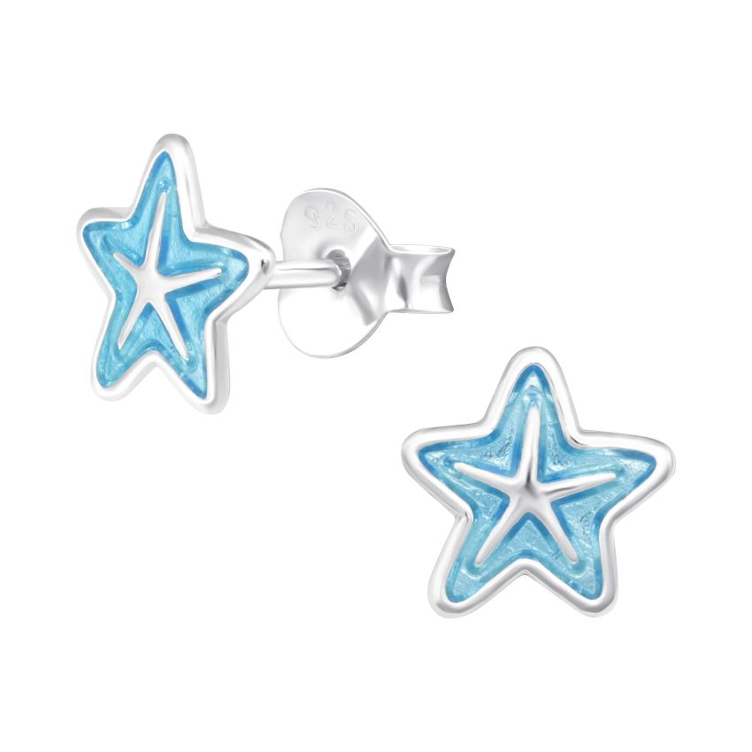 Sterling Silver Blue Star Earrings