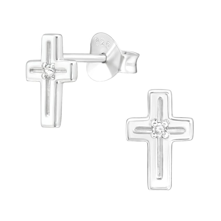 Sterling Silver Cross Earrings With A Cubic Zirconia Centre Stone