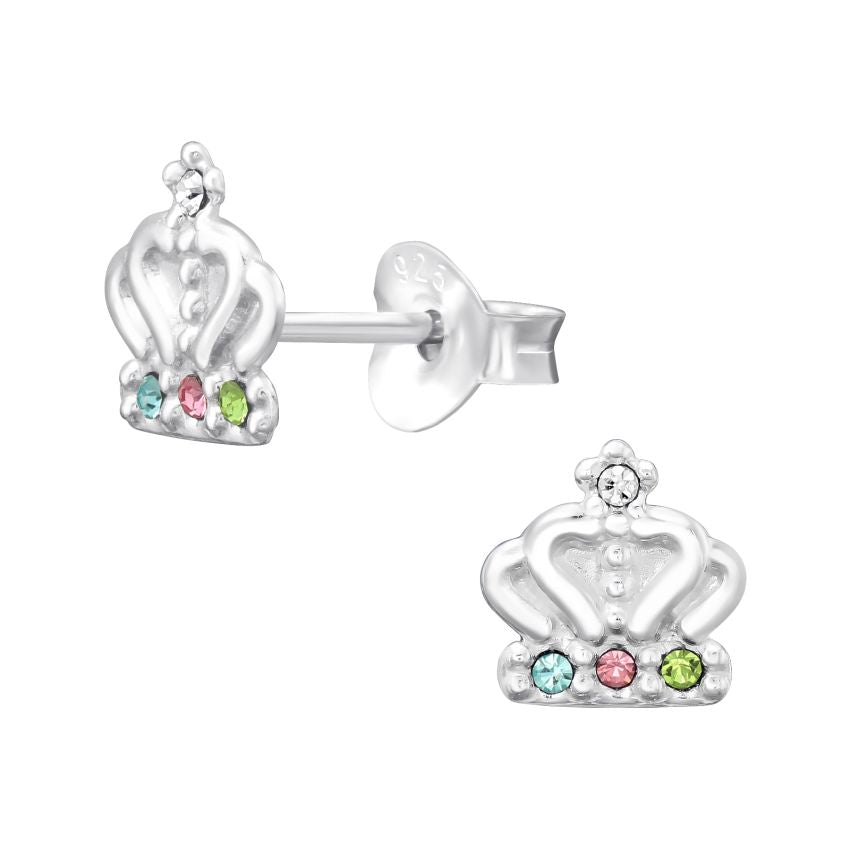 Sterling Silver Girls Crown Earrings