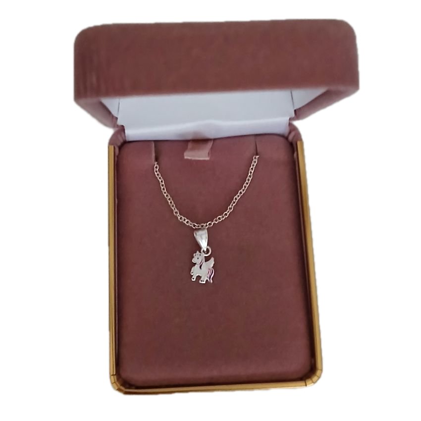 Sterling Silver Kids Enamel Unicorn Necklace(2)