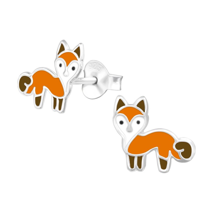 Sterling Silver Kids Red Fox Earrings