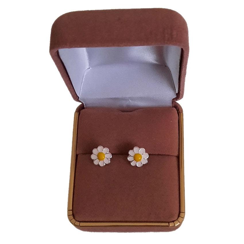 Sterling Silver Kids White Daisy Earrings(2)