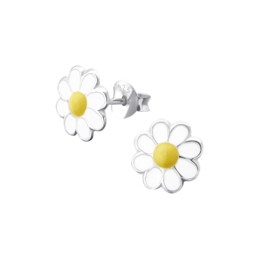 Sterling Silver Kids White Daisy Earrings