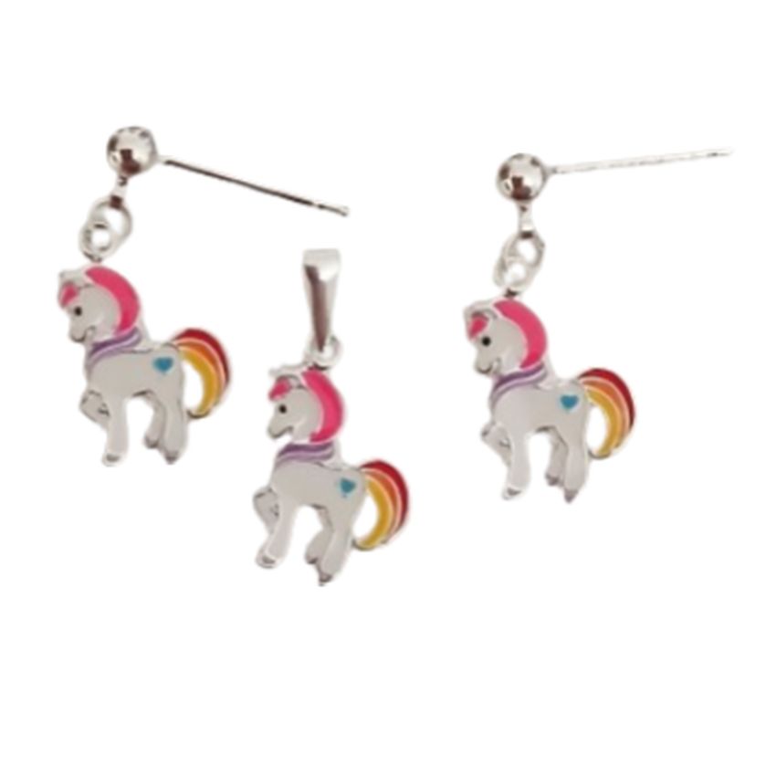 Sterling Silver Pretty Unicorn Childs Matching Jewellery Set