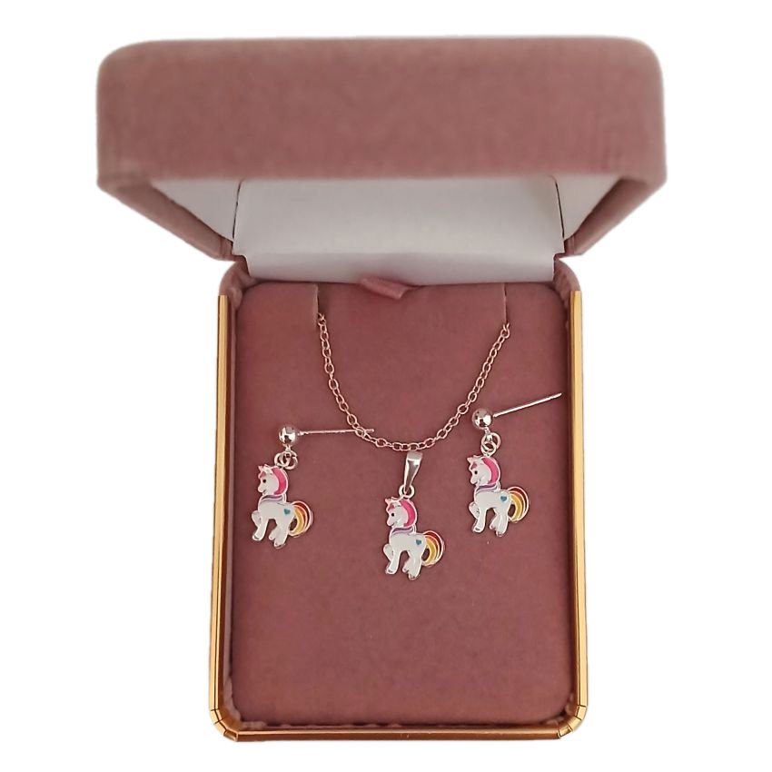 Sterling Silver Pretty Unicorn Childs Matching Jewellery Set(2)