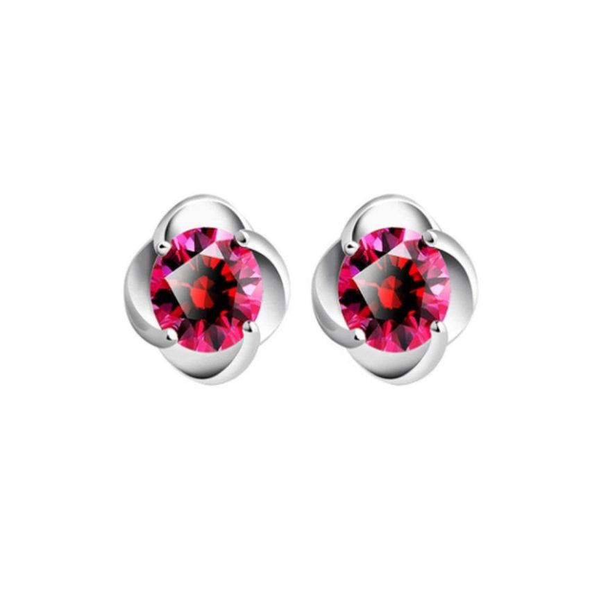 Sterling Silver Red Centre Stud Earrings